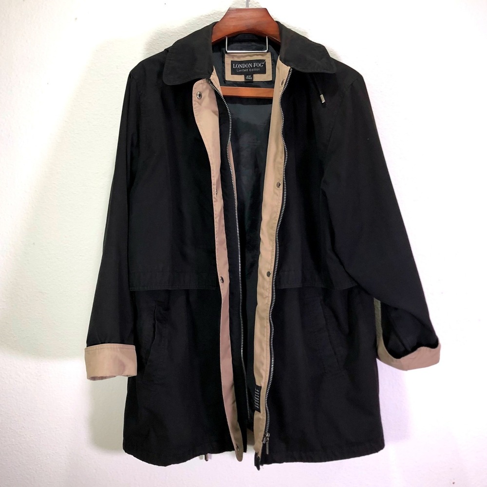 London Fog Limited Edition Womens 2X Black Hooded Rain Jacket Parka LOA5507W